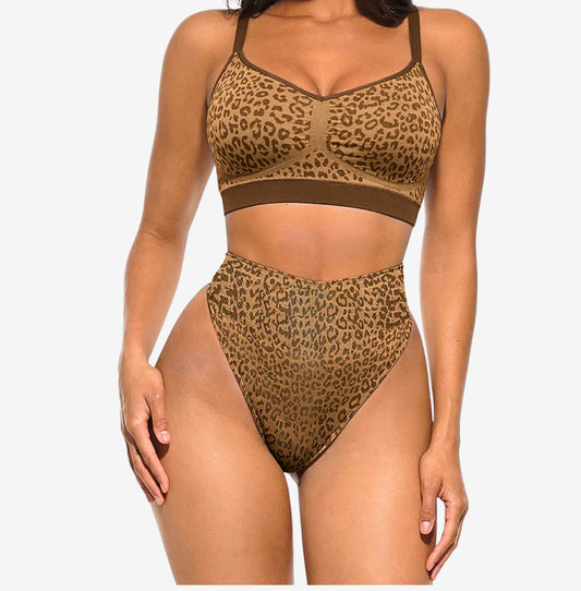 Leopard Seamless Bra & High-Waist Shaper Set"