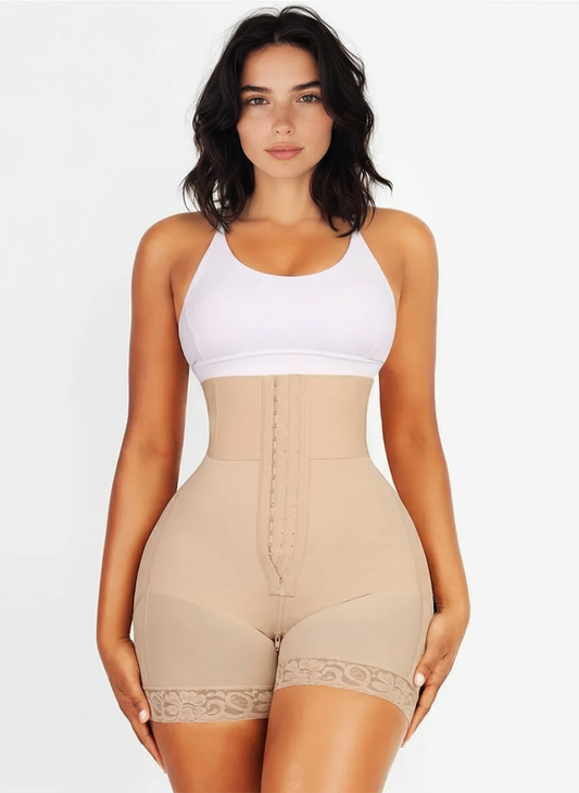 High-Waist Body Shaper with Lace Trim