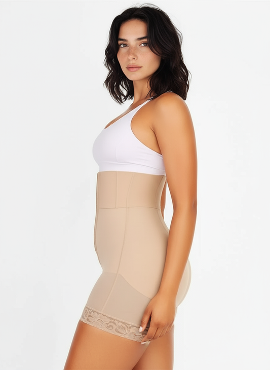 High-Waist Body Shaper with Lace Trim